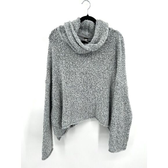 FREE PEOPLE BFF Gray Cowl Neck Knit Boxy Very Oversized Boho Sweater Size Small - Picture 5 of 9